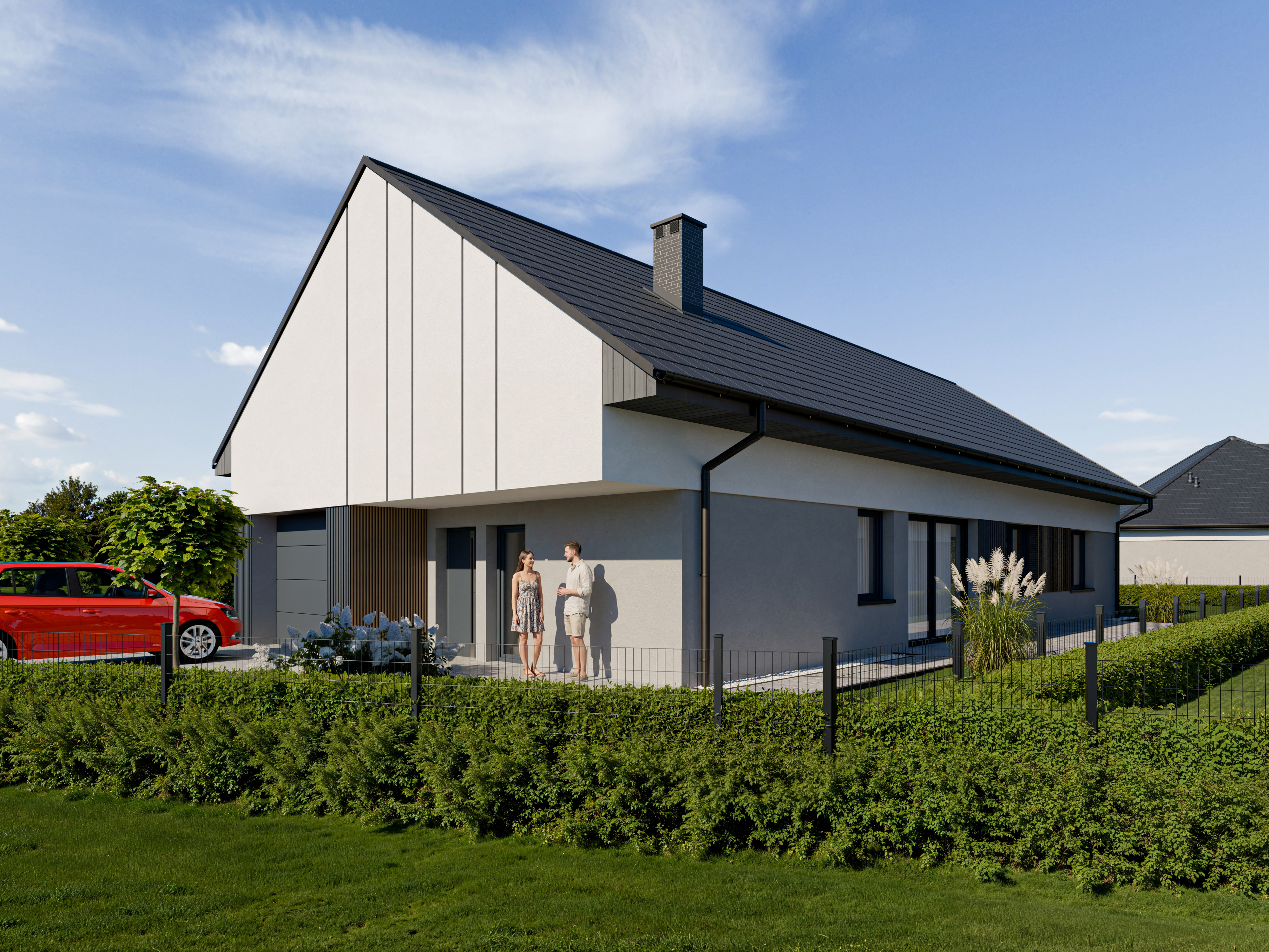 Wnętrze nowoczesnego domu Dom Development – salon z jadalnią i dużymi oknami